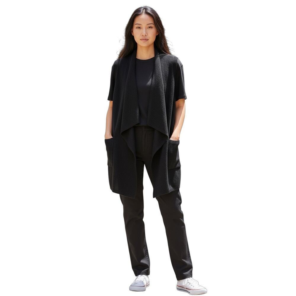 The Kooples Sport Black Merino Wool Cashmere Open Front Vest XXS XS